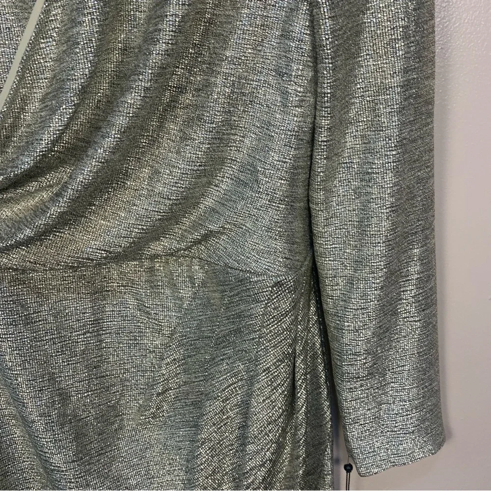 Adriana Papell Metallic Foiled Jersey Wrap Dress - Picture 4 of 13